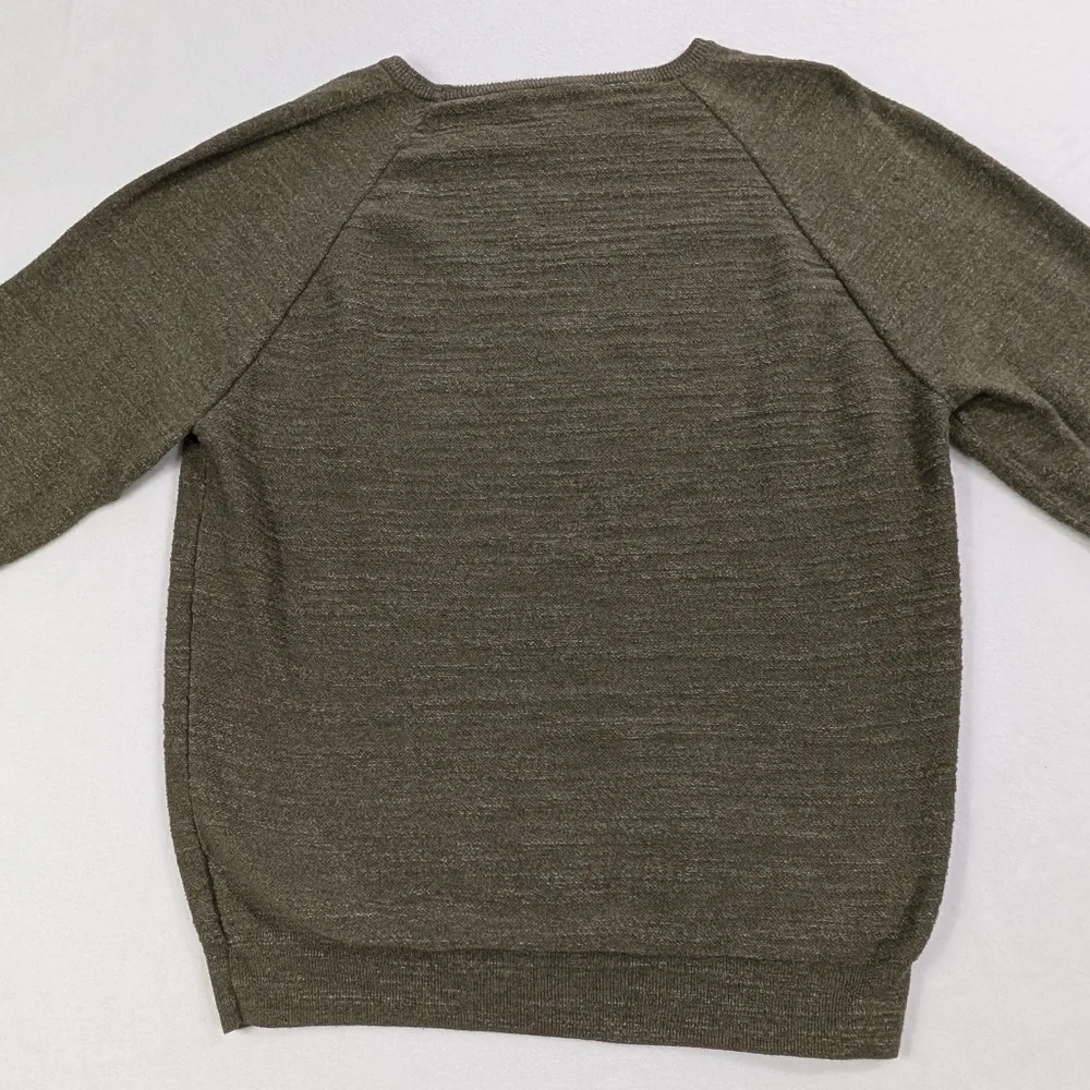 J. Crew Sweater‎ Slim Olive Green Garter Stitch Cotton Raglan | Mens XL